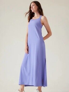 Athleta Arrival Maxi Dress Purple Crossback UPF 50 Pockets Lightweight Size S